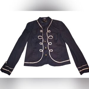 Nicole Miller Cropped Jacket. Embellished with gold trim design. Pleated Back.